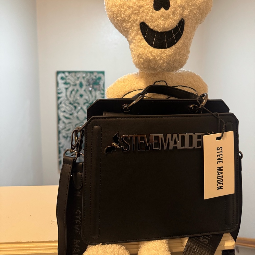 Steve Madden Bevelyn- Bats Black Satchel Bag